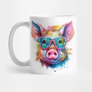 Colorful Pig with Glasses Mug